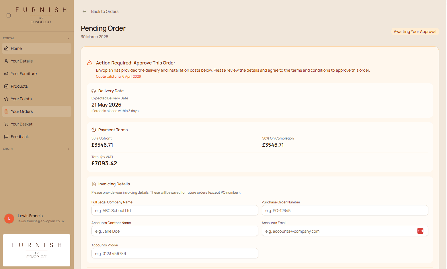 Streamlined ordering and approval